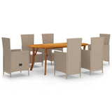 7 Piece Garden Dining Set Beige - Front View
