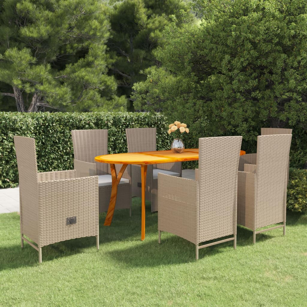 7 Piece Garden Dining Set Beige