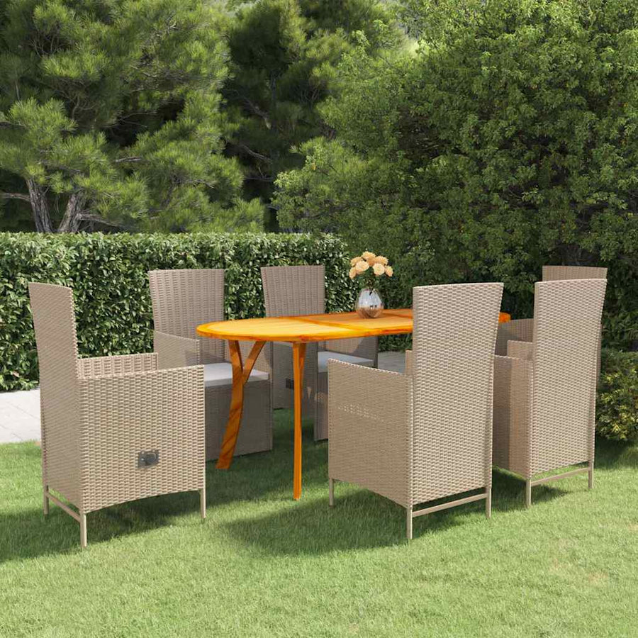 7 Piece Garden Dining Set Beige