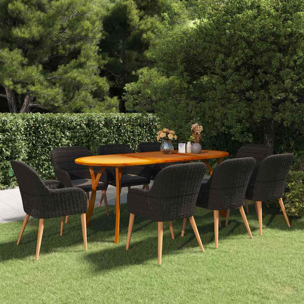 9 Piece Garden Dining Set Black