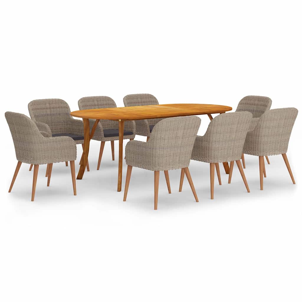 9 Piece Garden Dining Set Brown