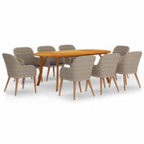 9 Piece Garden Dining Set Brown