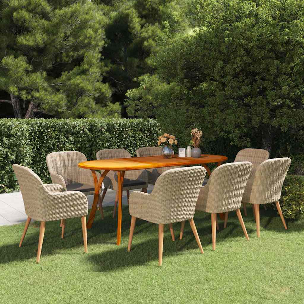 9 Piece Garden Dining Set Brown