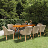 9 Piece Garden Dining Set Brown