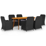 7 Piece Garden Dining Set Black - Front View