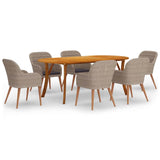 7 Piece Garden Dining Set Brown