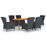 7 Piece Garden Dining Set Dark Grey - Front View