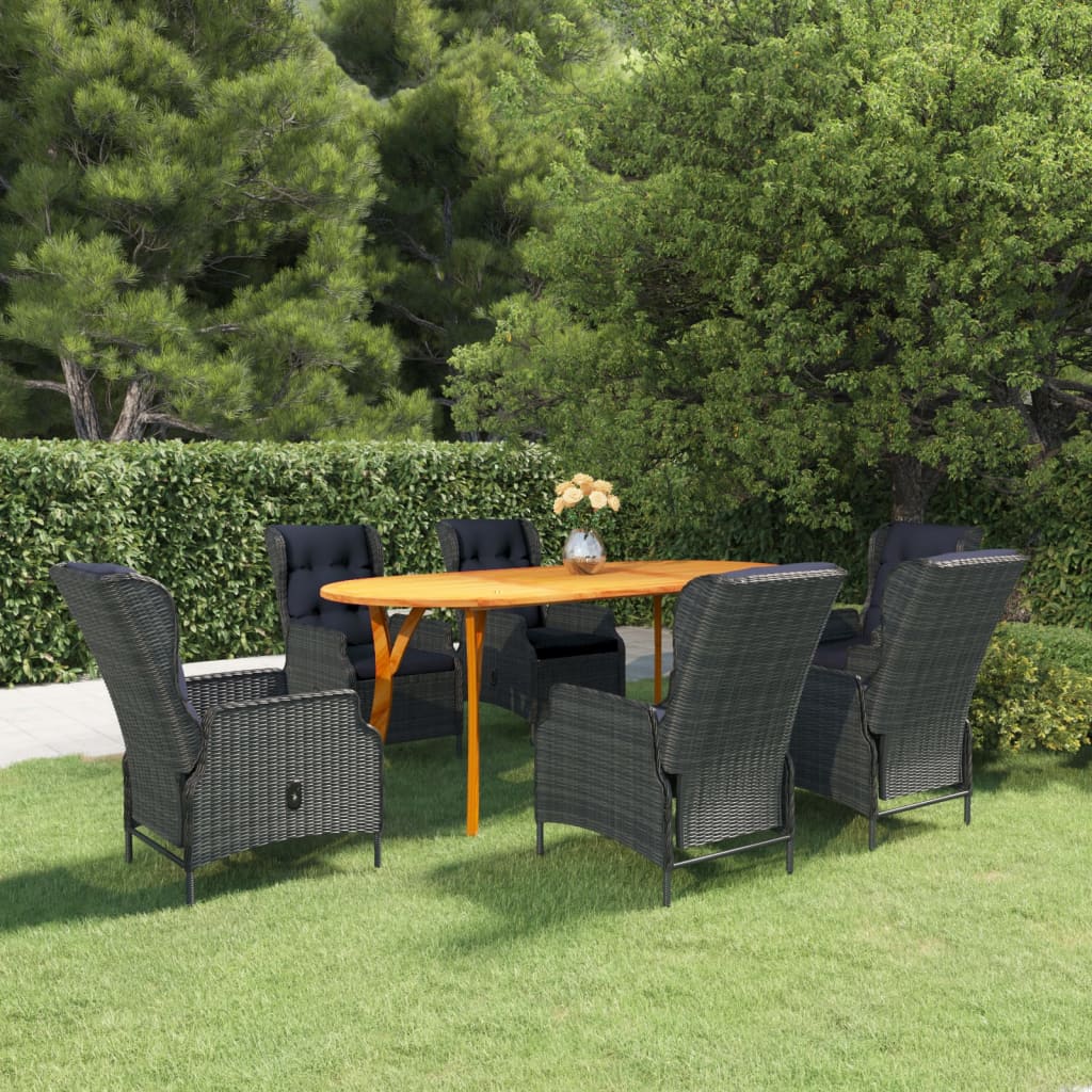 7 Piece Garden Dining Set Dark Grey