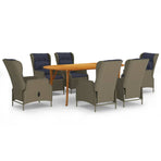 7 Piece Garden Dining Set Brown