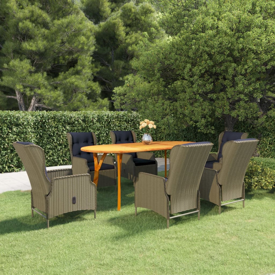 7 Piece Garden Dining Set Brown