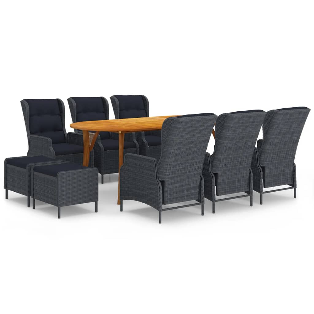 9 Piece Garden Dining Set Dark Grey