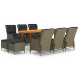 9 Piece Garden Dining Set Brown - Front View