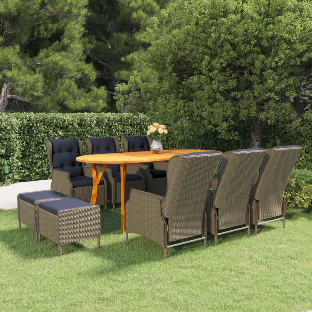9 Piece Garden Dining Set Brown