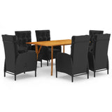7 Piece Garden Dining Set Black