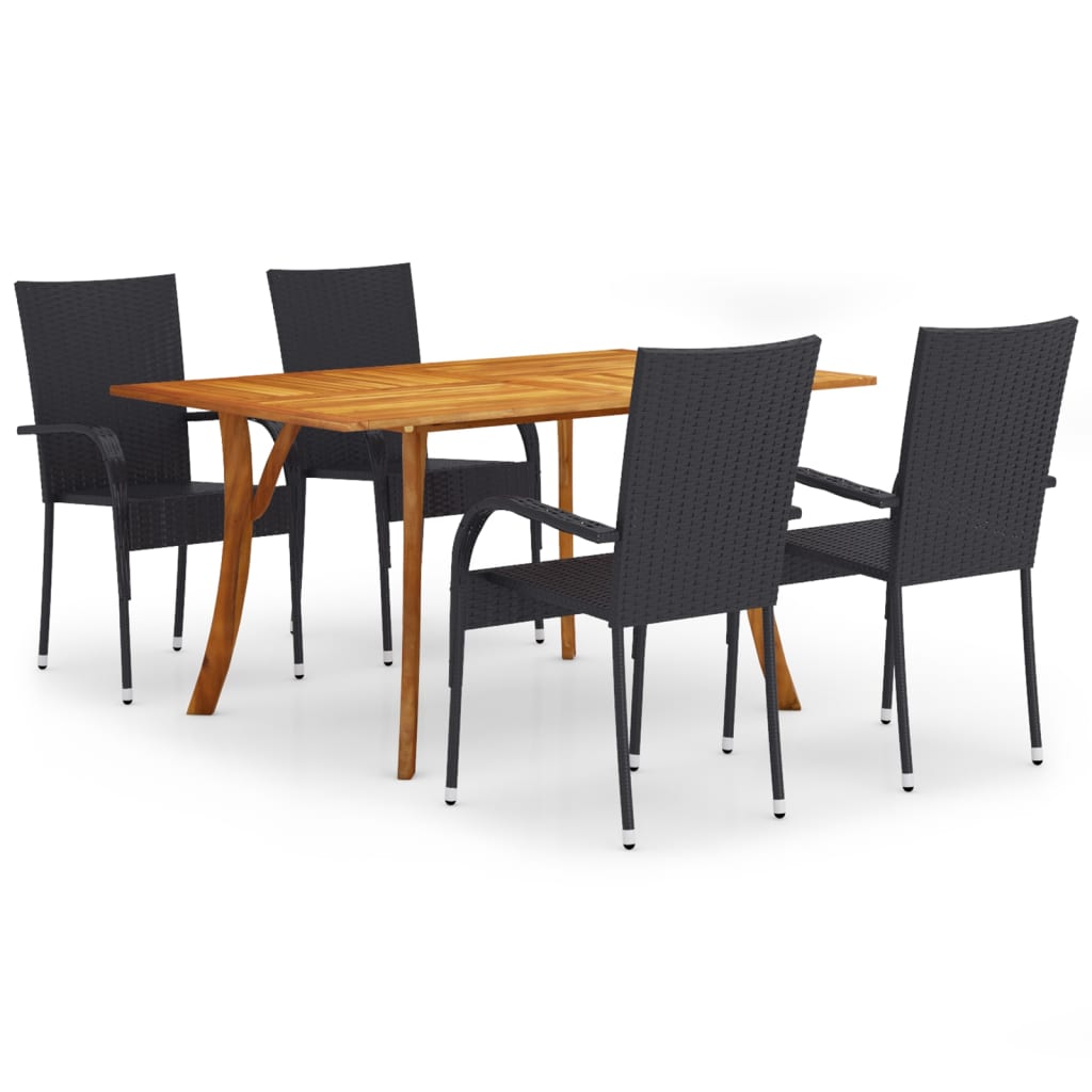 5 Piece Garden Dining Set Black