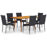 7 Piece Garden Dining Set Black - Front View