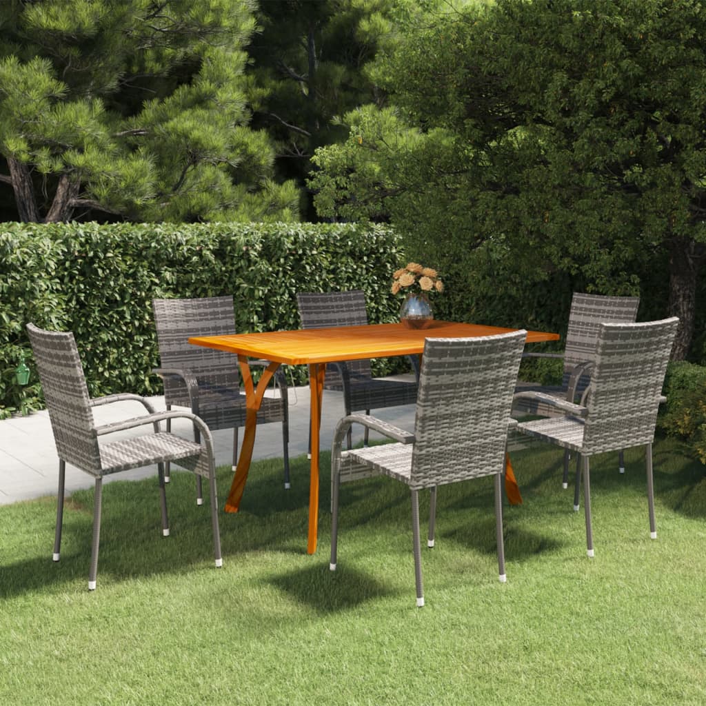 7 Piece Garden Dining Set Grey