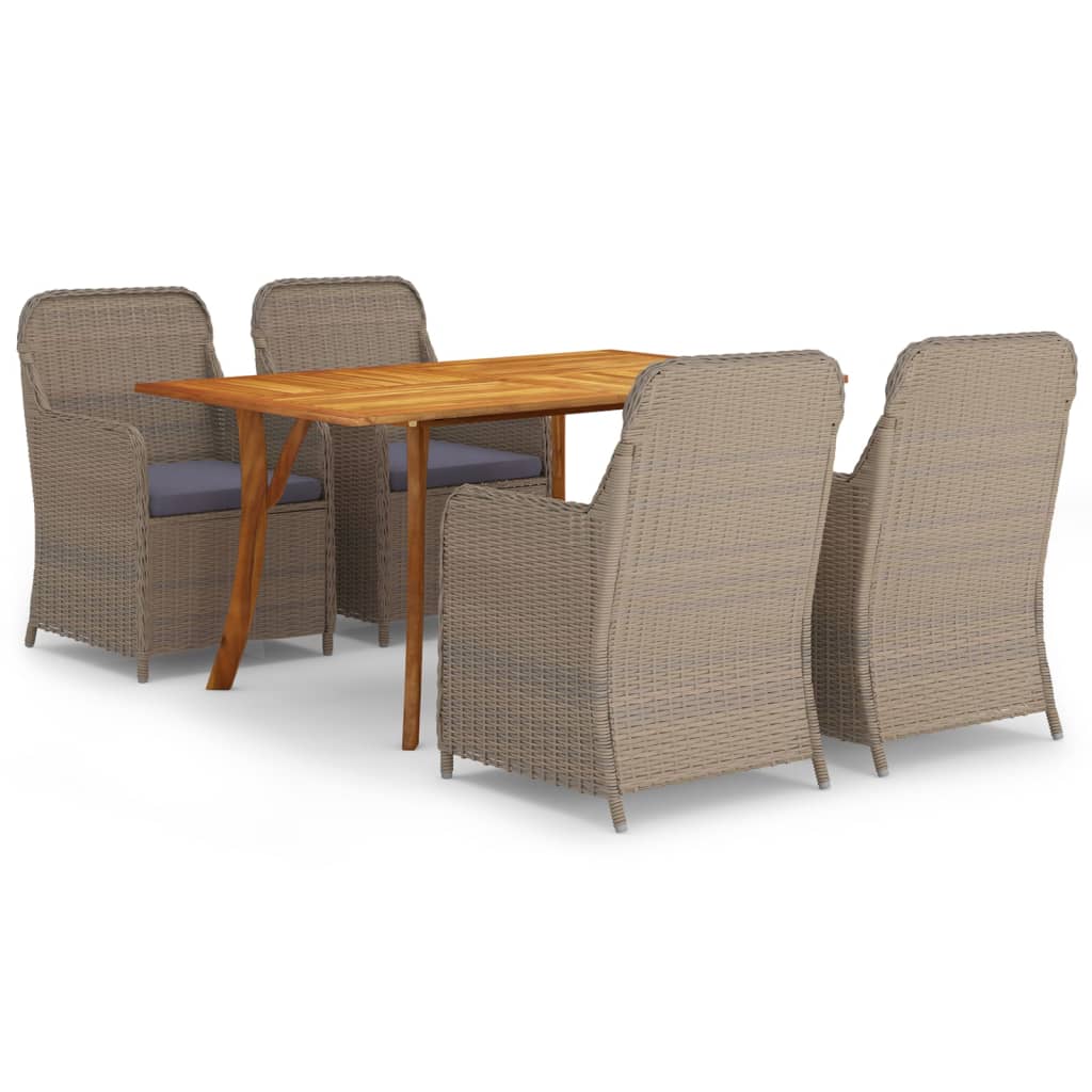 5 Piece Garden Dining Set Brown