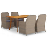 5 Piece Garden Dining Set Brown - Front View