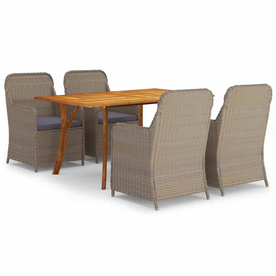 5 Piece Garden Dining Set Brown
