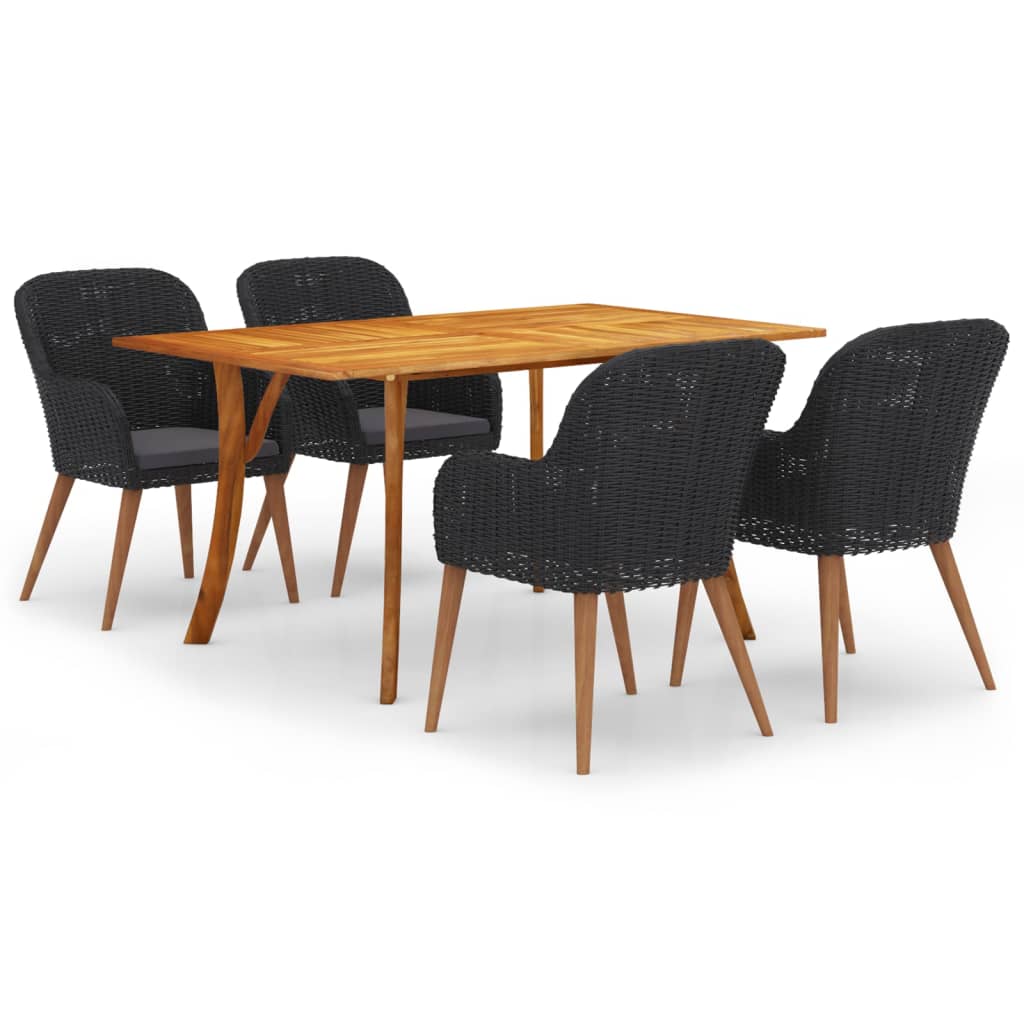 5 Piece Garden Dining Set Black