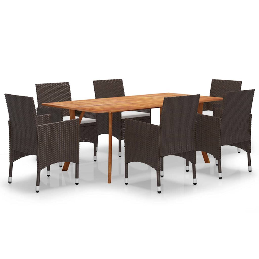 7 Piece Garden Dining Set Brown