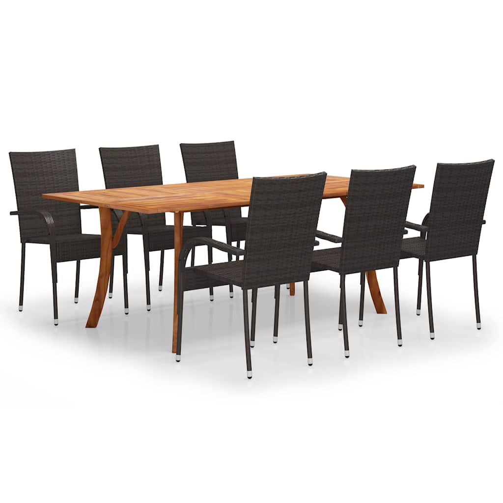 7 Piece Garden Dining Set Brown