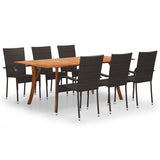 7 Piece Garden Dining Set Brown