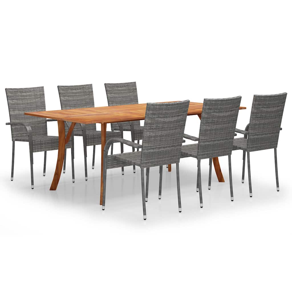 7 Piece Garden Dining Set Grey