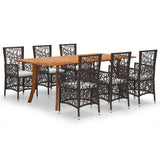7 Piece Garden Dining Set Brown