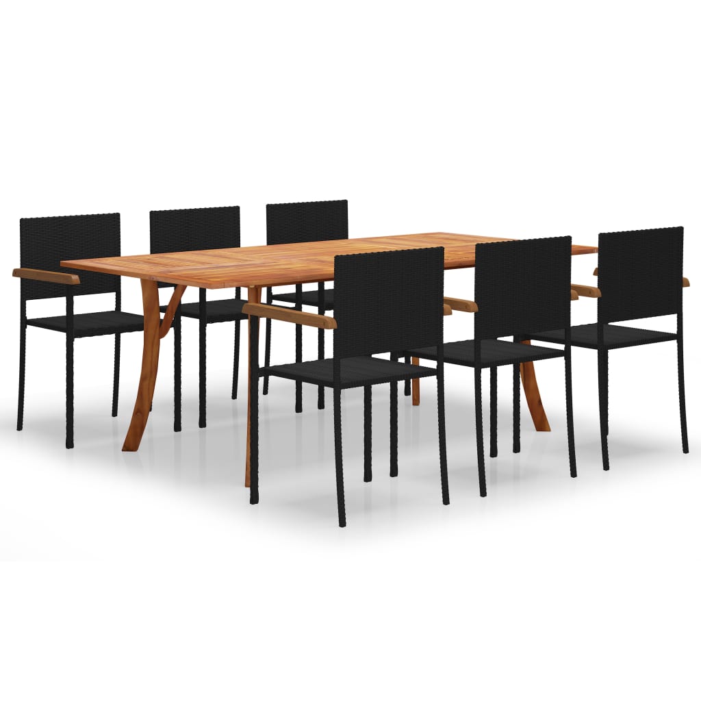 7 Piece Garden Dining Set Black