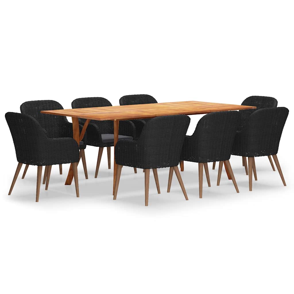 9 Piece Garden Dining Set Black