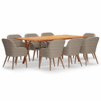 9 Piece Garden Dining Set Brown