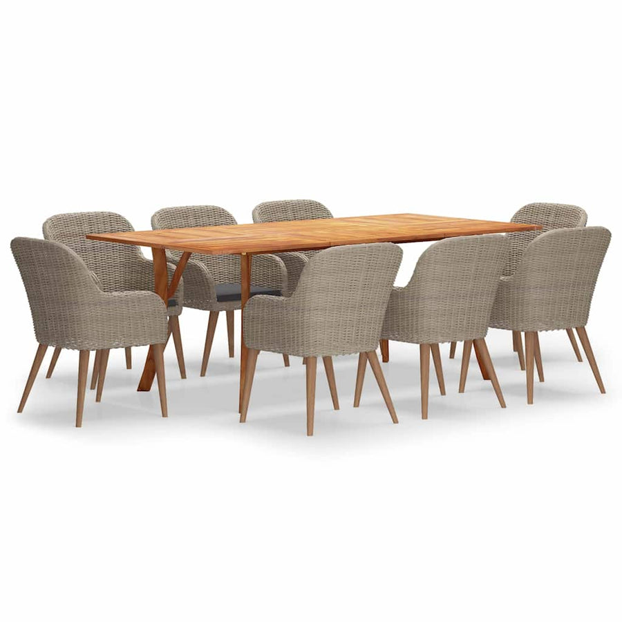 9 Piece Garden Dining Set Brown