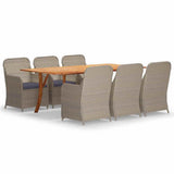 7 Piece Garden Dining Set Brown