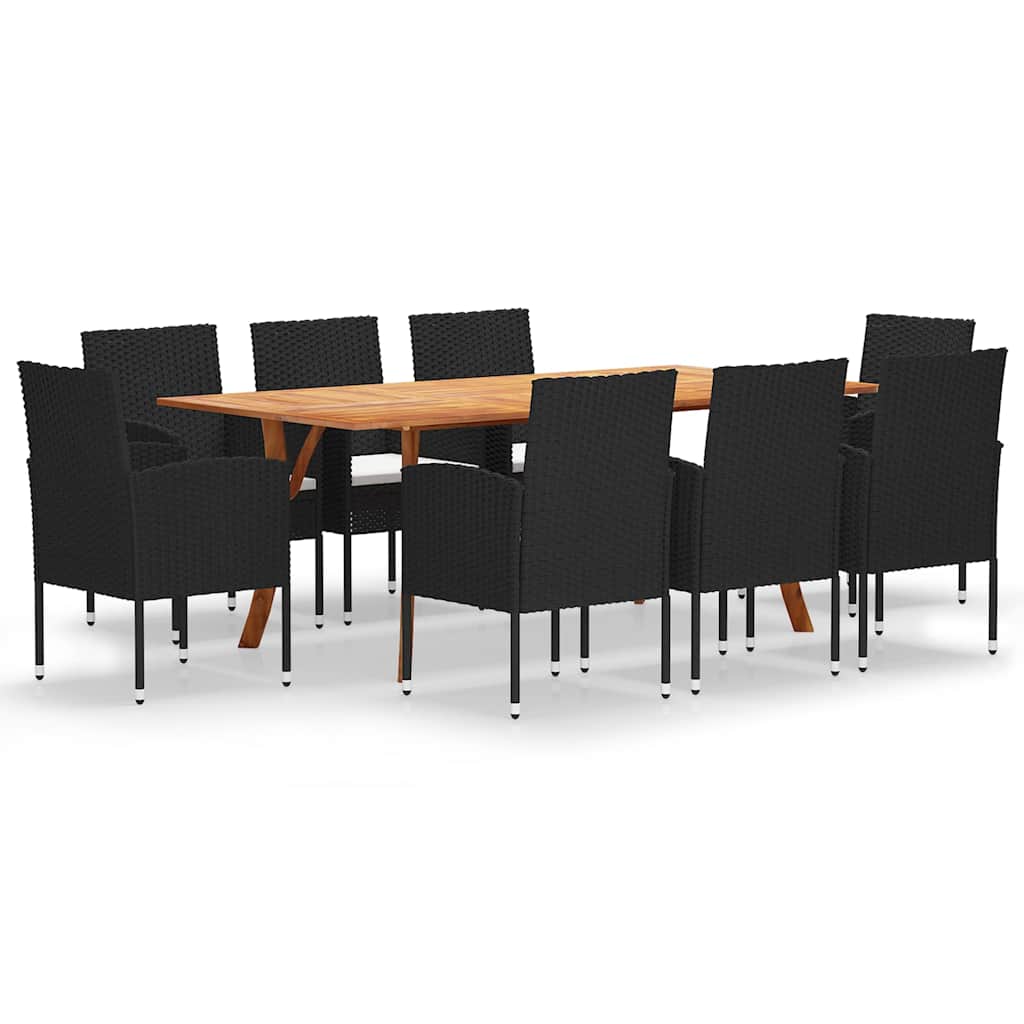 9 Piece Garden Dining Set Black