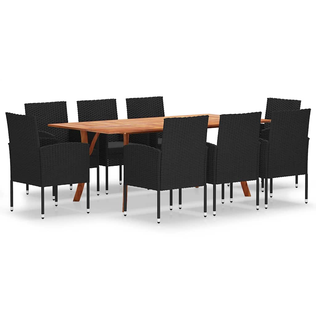 9 Piece Garden Dining Set Black