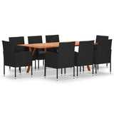 9 Piece Garden Dining Set Black
