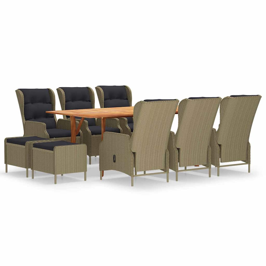 9 Piece Garden Dining Set Brown
