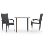 3 Piece Garden Dining Set Poly Rattan Black