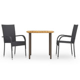 3 Piece Garden Dining Set Poly Rattan Black