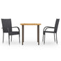 3 Piece Garden Dining Set Poly Rattan Black