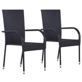 3 Piece Garden Dining Set Poly Rattan Black - Front View