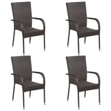 5 Piece Garden Dining Set Poly Rattan Brown - 45-Degree Angle