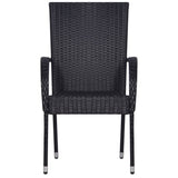 7 Piece Garden Dining Set Poly Rattan Black - Close-Up Angle