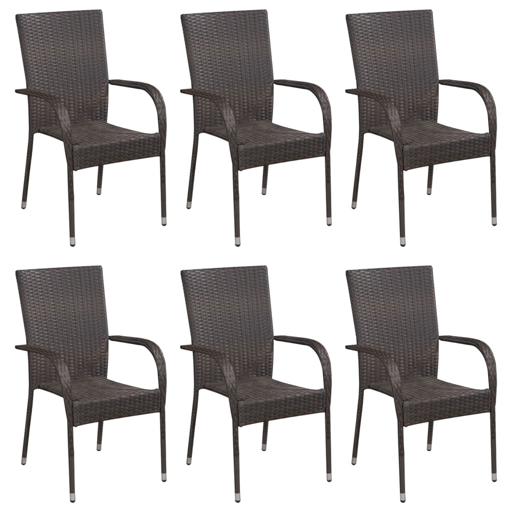 7 Piece Garden Dining Set Poly Rattan Brown