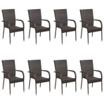 9 Piece Garden Dining Set Poly Rattan Brown