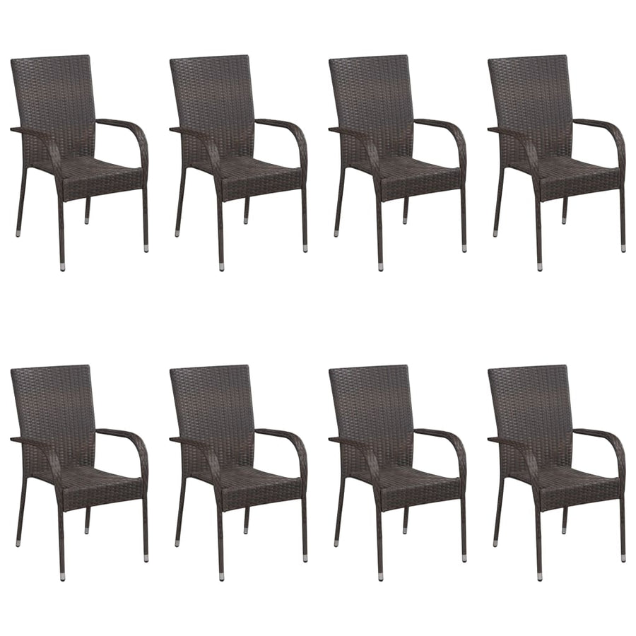 9 Piece Garden Dining Set Poly Rattan Brown