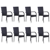 9 Piece Garden Dining Set Poly Rattan Black - Front View