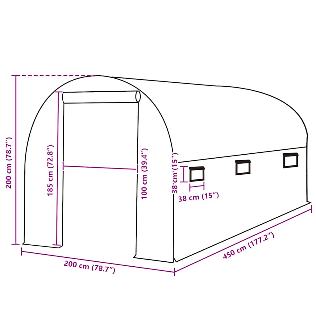 Greenhouse Replacement Cover (9 m?) 200x450x200 cm Green